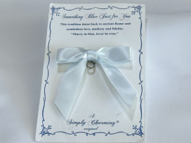 Something Blue Bow w/ Sterling Horseshoe